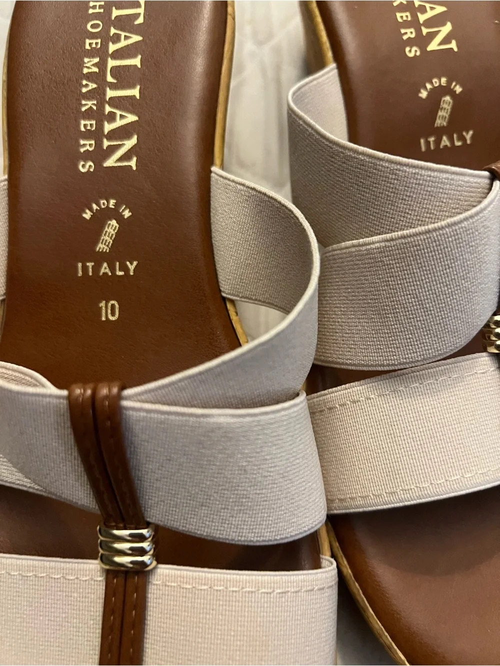 Italian Shoemakers Beige and Brown Wedge Sandals